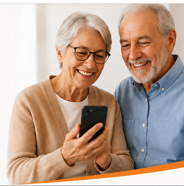 Casal consultando informações financeiras no celular